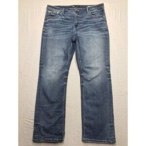BKE Tyler Jean Men 38x32 Whisker Wash Blue Durable Denim Straight Leg